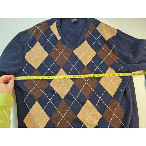 Jos A Bank XL lambswool wool blend argyle knit mens sweater warm winter blue ^ - Picture 6 of 6